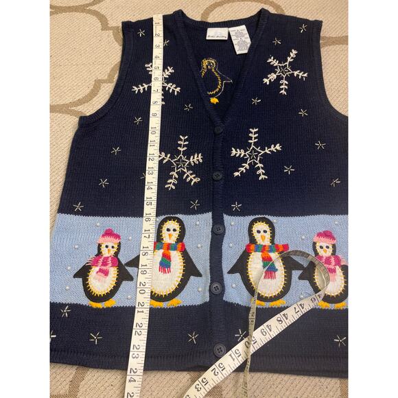 Bobbie Brooks navy button front embroidered penguins sweater vest, size small - Picture 7 of 9